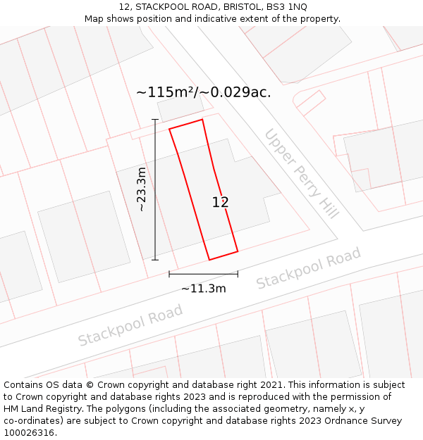 12, STACKPOOL ROAD, BRISTOL, BS3 1NQ: Plot and title map