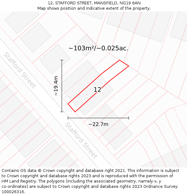 12, STAFFORD STREET, MANSFIELD, NG19 6AN: Plot and title map