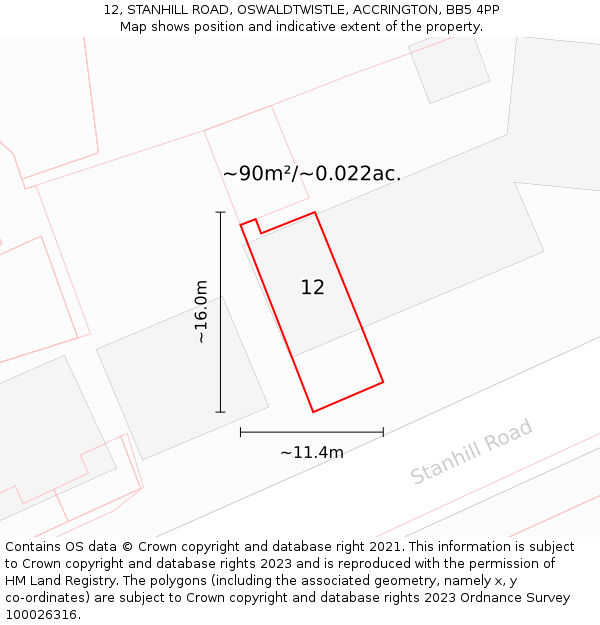 12, STANHILL ROAD, OSWALDTWISTLE, ACCRINGTON, BB5 4PP: Plot and title map