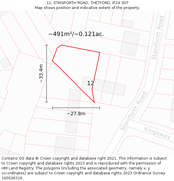 12, STANIFORTH ROAD, THETFORD, IP24 3DT: Plot and title map