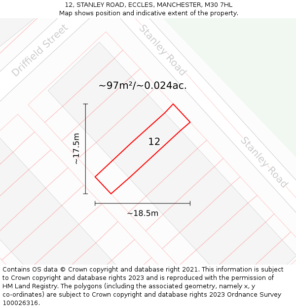 12, STANLEY ROAD, ECCLES, MANCHESTER, M30 7HL: Plot and title map