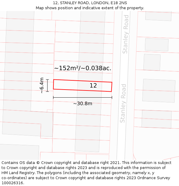 12, STANLEY ROAD, LONDON, E18 2NS: Plot and title map
