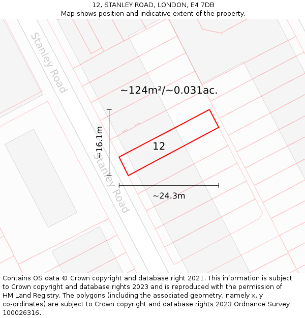 12, STANLEY ROAD, LONDON, E4 7DB: Plot and title map