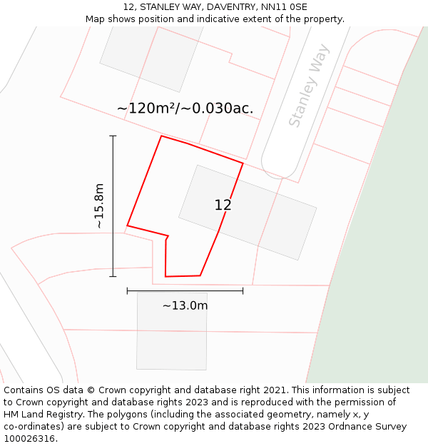 12, STANLEY WAY, DAVENTRY, NN11 0SE: Plot and title map