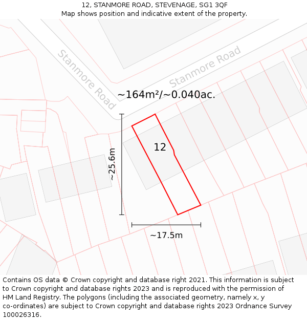12, STANMORE ROAD, STEVENAGE, SG1 3QF: Plot and title map