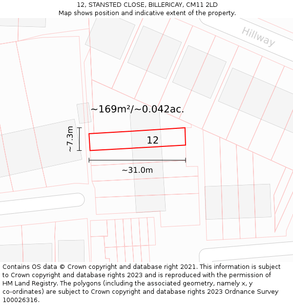 12, STANSTED CLOSE, BILLERICAY, CM11 2LD: Plot and title map
