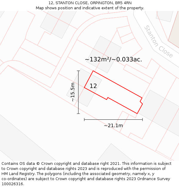 12, STANTON CLOSE, ORPINGTON, BR5 4RN: Plot and title map