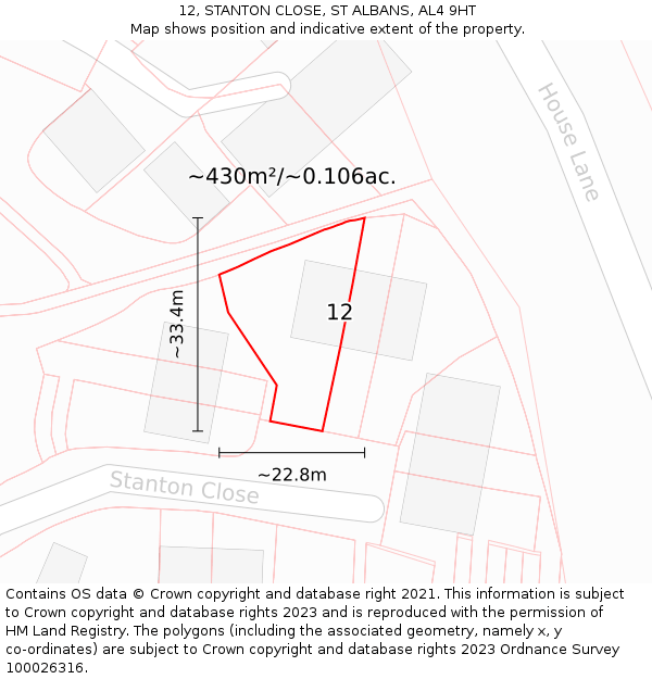 12, STANTON CLOSE, ST ALBANS, AL4 9HT: Plot and title map