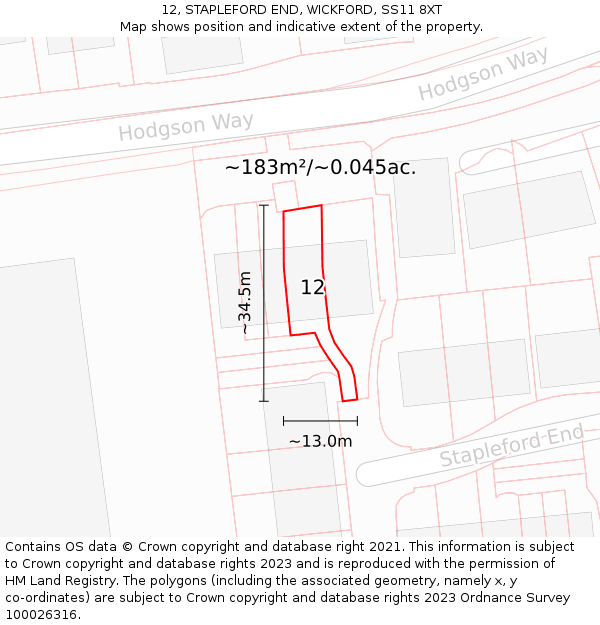 12, STAPLEFORD END, WICKFORD, SS11 8XT: Plot and title map