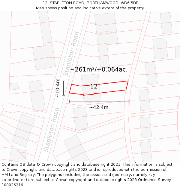12, STAPLETON ROAD, BOREHAMWOOD, WD6 5BP: Plot and title map