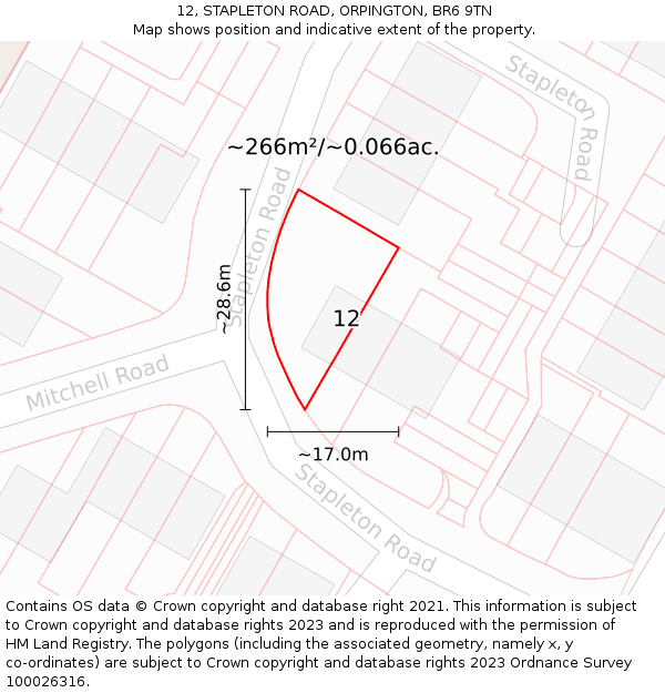 12, STAPLETON ROAD, ORPINGTON, BR6 9TN: Plot and title map