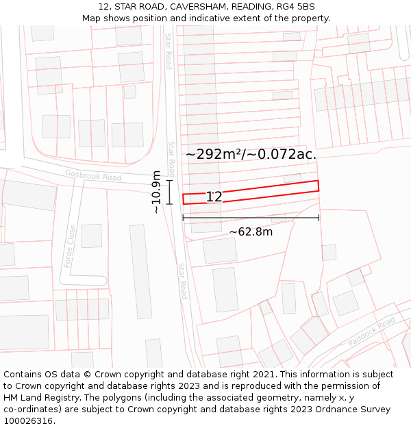 12, STAR ROAD, CAVERSHAM, READING, RG4 5BS: Plot and title map