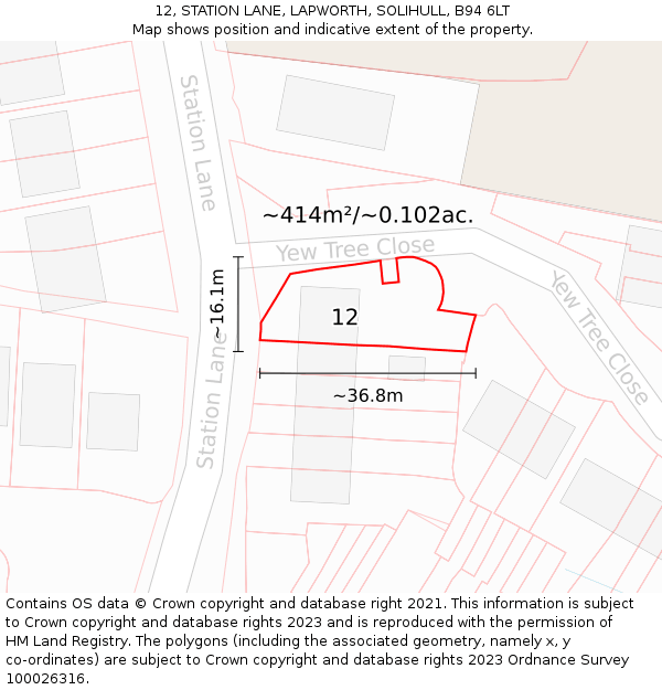 12, STATION LANE, LAPWORTH, SOLIHULL, B94 6LT: Plot and title map