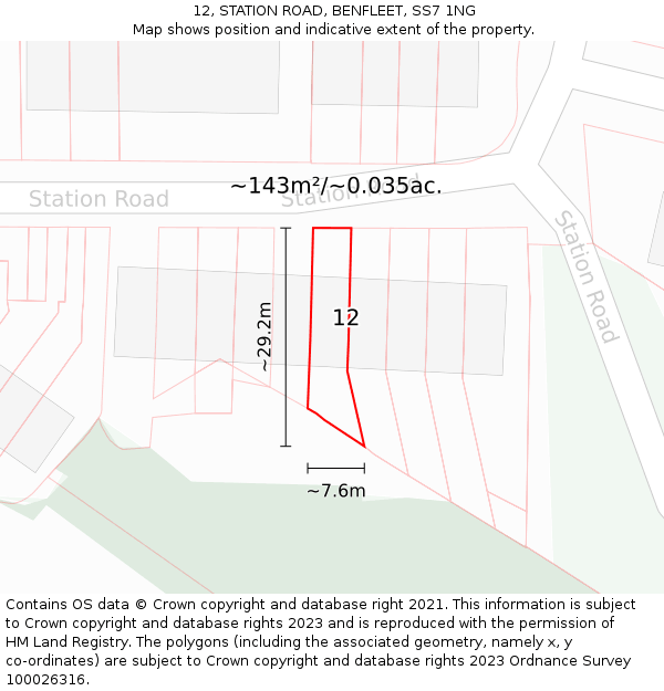 12, STATION ROAD, BENFLEET, SS7 1NG: Plot and title map