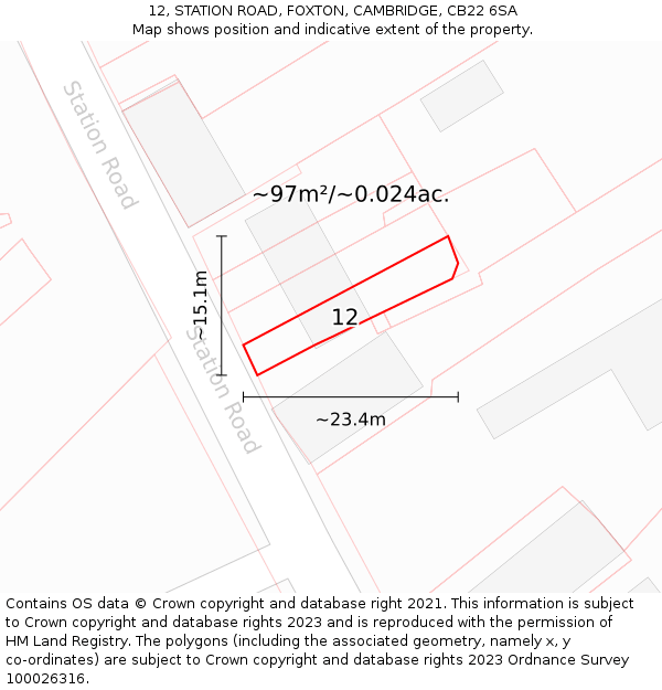 12, STATION ROAD, FOXTON, CAMBRIDGE, CB22 6SA: Plot and title map