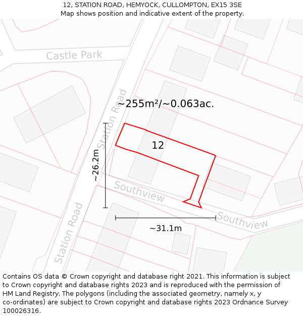 12, STATION ROAD, HEMYOCK, CULLOMPTON, EX15 3SE: Plot and title map