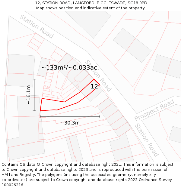 12, STATION ROAD, LANGFORD, BIGGLESWADE, SG18 9PD: Plot and title map