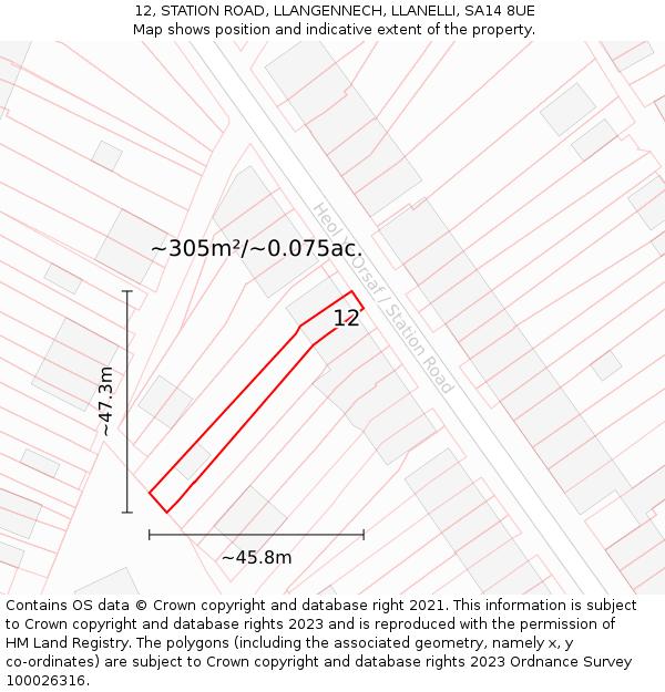 12, STATION ROAD, LLANGENNECH, LLANELLI, SA14 8UE: Plot and title map