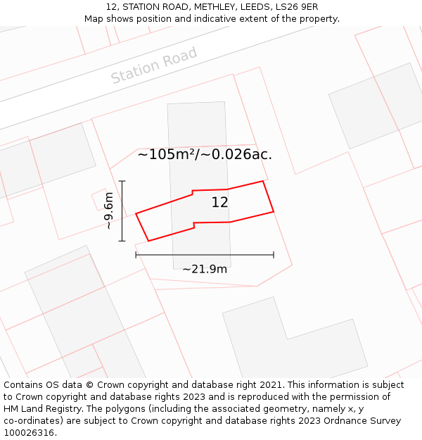 12, STATION ROAD, METHLEY, LEEDS, LS26 9ER: Plot and title map