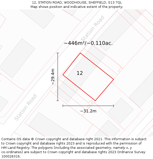 12, STATION ROAD, WOODHOUSE, SHEFFIELD, S13 7QL: Plot and title map