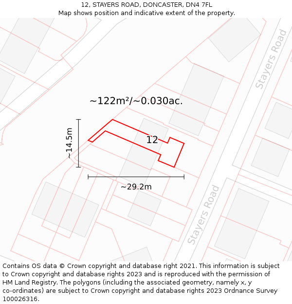 12, STAYERS ROAD, DONCASTER, DN4 7FL: Plot and title map