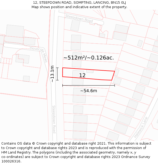 12, STEEPDOWN ROAD, SOMPTING, LANCING, BN15 0LJ: Plot and title map