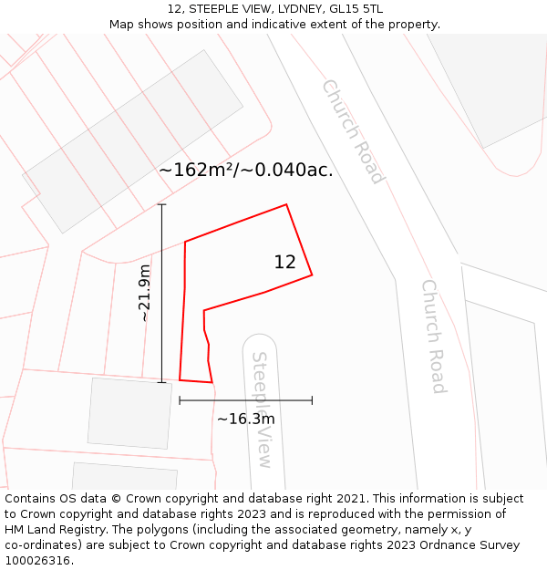 12, STEEPLE VIEW, LYDNEY, GL15 5TL: Plot and title map