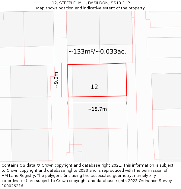 12, STEEPLEHALL, BASILDON, SS13 3HP: Plot and title map