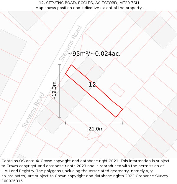 12, STEVENS ROAD, ECCLES, AYLESFORD, ME20 7SH: Plot and title map