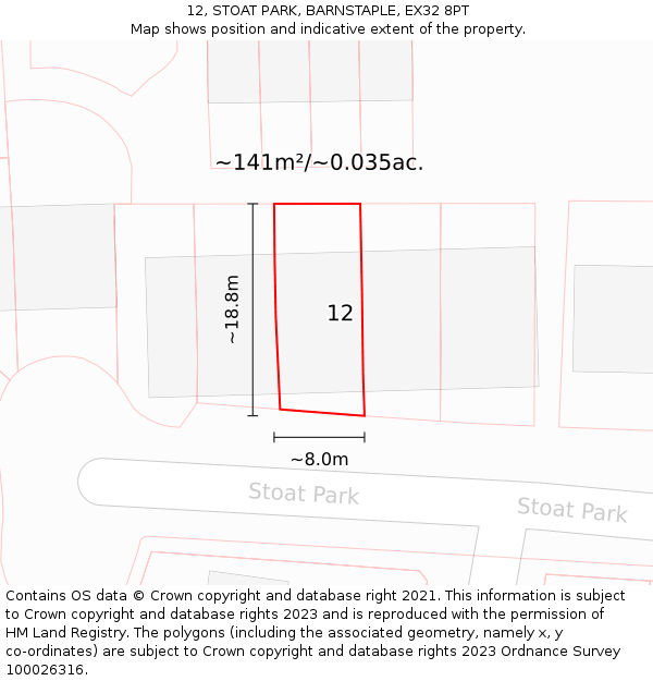 12, STOAT PARK, BARNSTAPLE, EX32 8PT: Plot and title map
