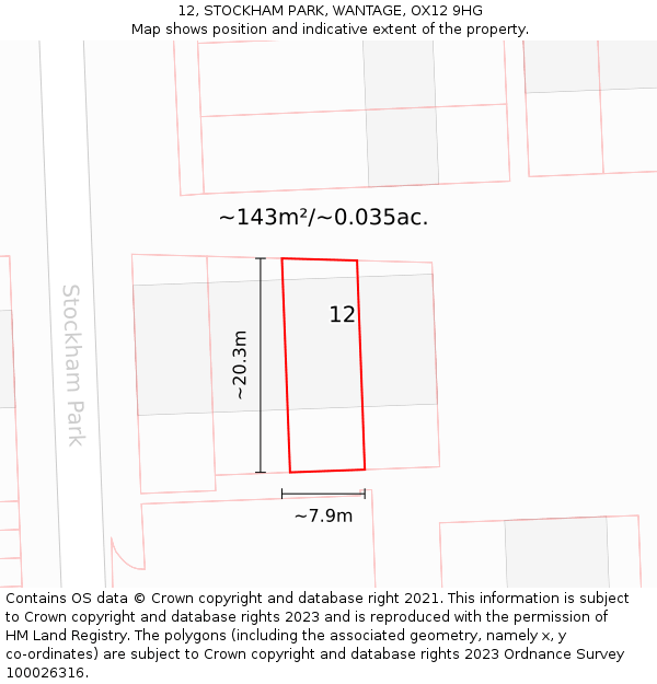 12, STOCKHAM PARK, WANTAGE, OX12 9HG: Plot and title map