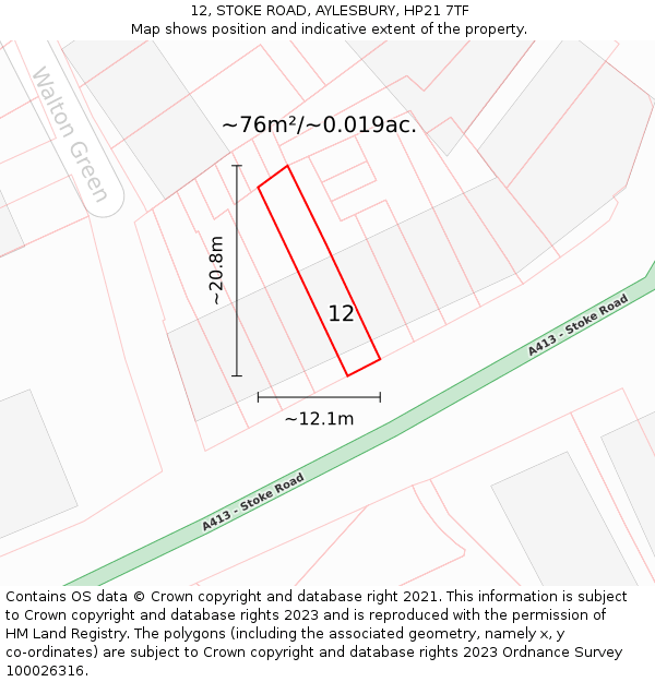 12, STOKE ROAD, AYLESBURY, HP21 7TF: Plot and title map