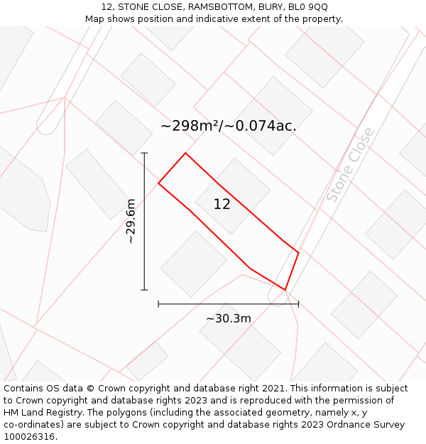 12, STONE CLOSE, RAMSBOTTOM, BURY, BL0 9QQ: Plot and title map