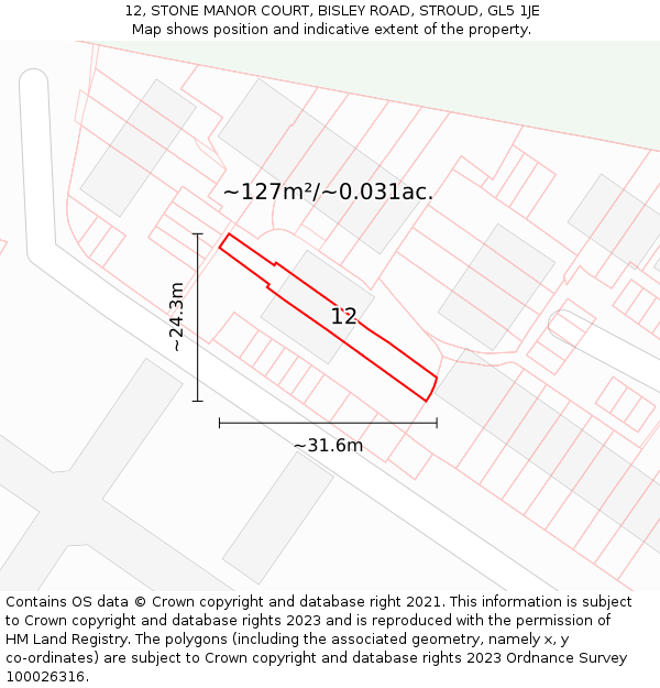 12, STONE MANOR COURT, BISLEY ROAD, STROUD, GL5 1JE: Plot and title map
