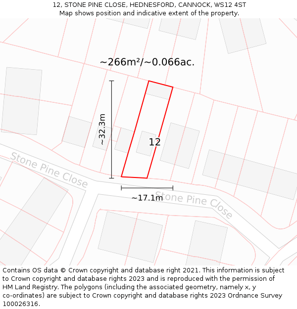 12, STONE PINE CLOSE, HEDNESFORD, CANNOCK, WS12 4ST: Plot and title map