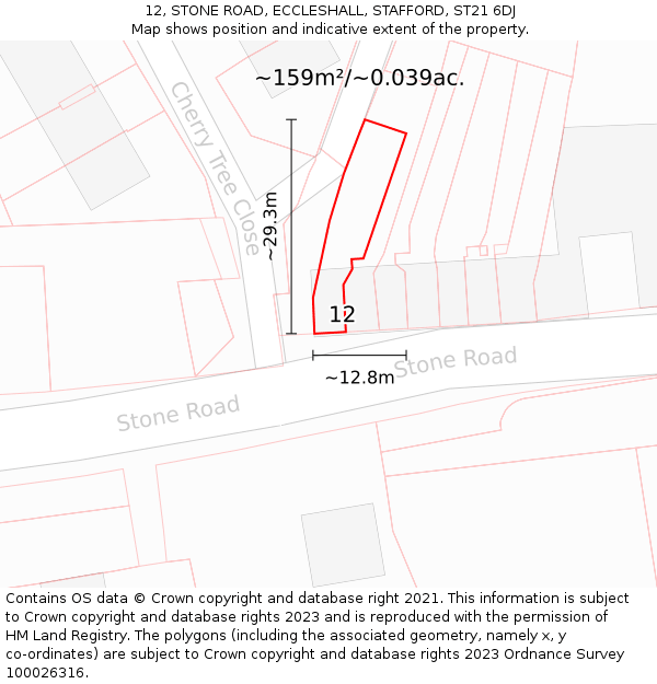 12, STONE ROAD, ECCLESHALL, STAFFORD, ST21 6DJ: Plot and title map