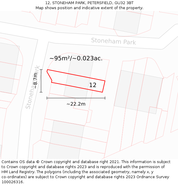12, STONEHAM PARK, PETERSFIELD, GU32 3BT: Plot and title map