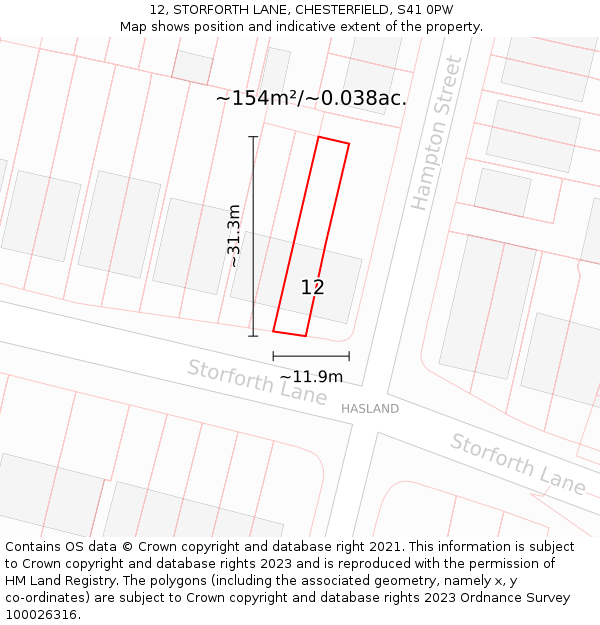 12, STORFORTH LANE, CHESTERFIELD, S41 0PW: Plot and title map