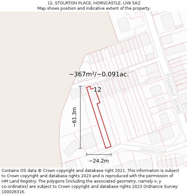 12, STOURTON PLACE, HORNCASTLE, LN9 5AZ: Plot and title map