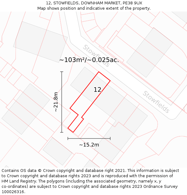 12, STOWFIELDS, DOWNHAM MARKET, PE38 9UX: Plot and title map