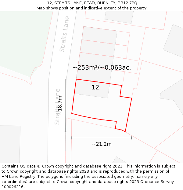 12, STRAITS LANE, READ, BURNLEY, BB12 7PQ: Plot and title map
