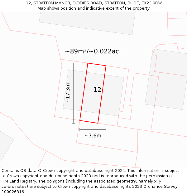 12, STRATTON MANOR, DIDDIES ROAD, STRATTON, BUDE, EX23 9DW: Plot and title map