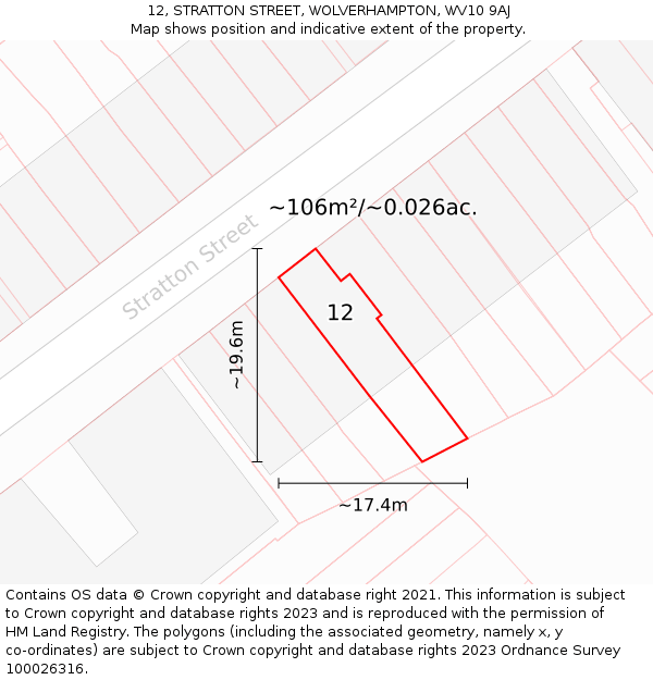 12, STRATTON STREET, WOLVERHAMPTON, WV10 9AJ: Plot and title map