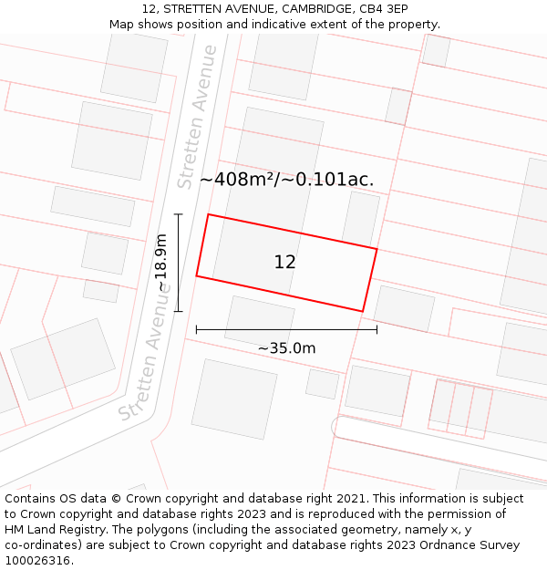 12, STRETTEN AVENUE, CAMBRIDGE, CB4 3EP: Plot and title map