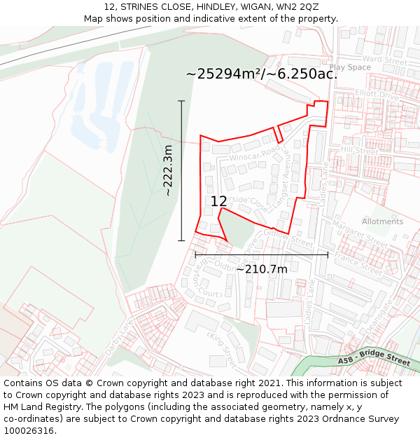 12, STRINES CLOSE, HINDLEY, WIGAN, WN2 2QZ: Plot and title map
