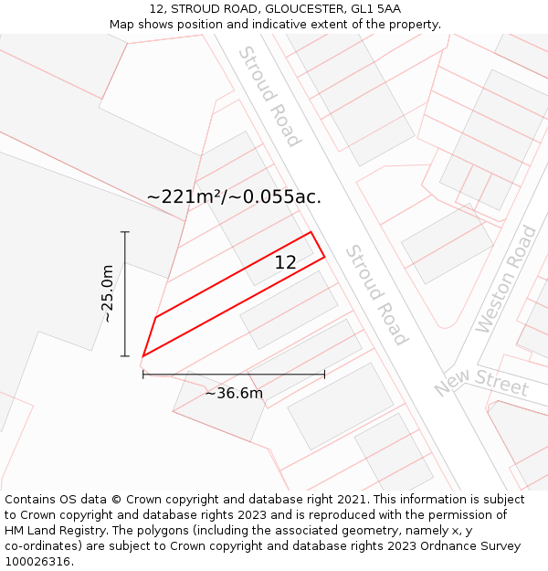 12, STROUD ROAD, GLOUCESTER, GL1 5AA: Plot and title map