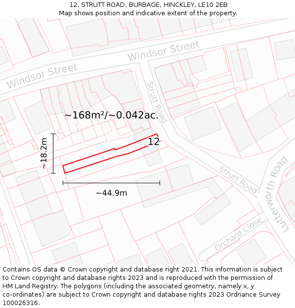 12, STRUTT ROAD, BURBAGE, HINCKLEY, LE10 2EB: Plot and title map