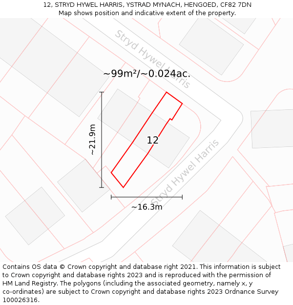 12, STRYD HYWEL HARRIS, YSTRAD MYNACH, HENGOED, CF82 7DN: Plot and title map