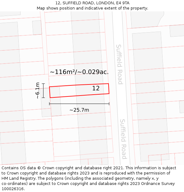 12, SUFFIELD ROAD, LONDON, E4 9TA: Plot and title map