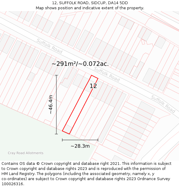 12, SUFFOLK ROAD, SIDCUP, DA14 5DD: Plot and title map